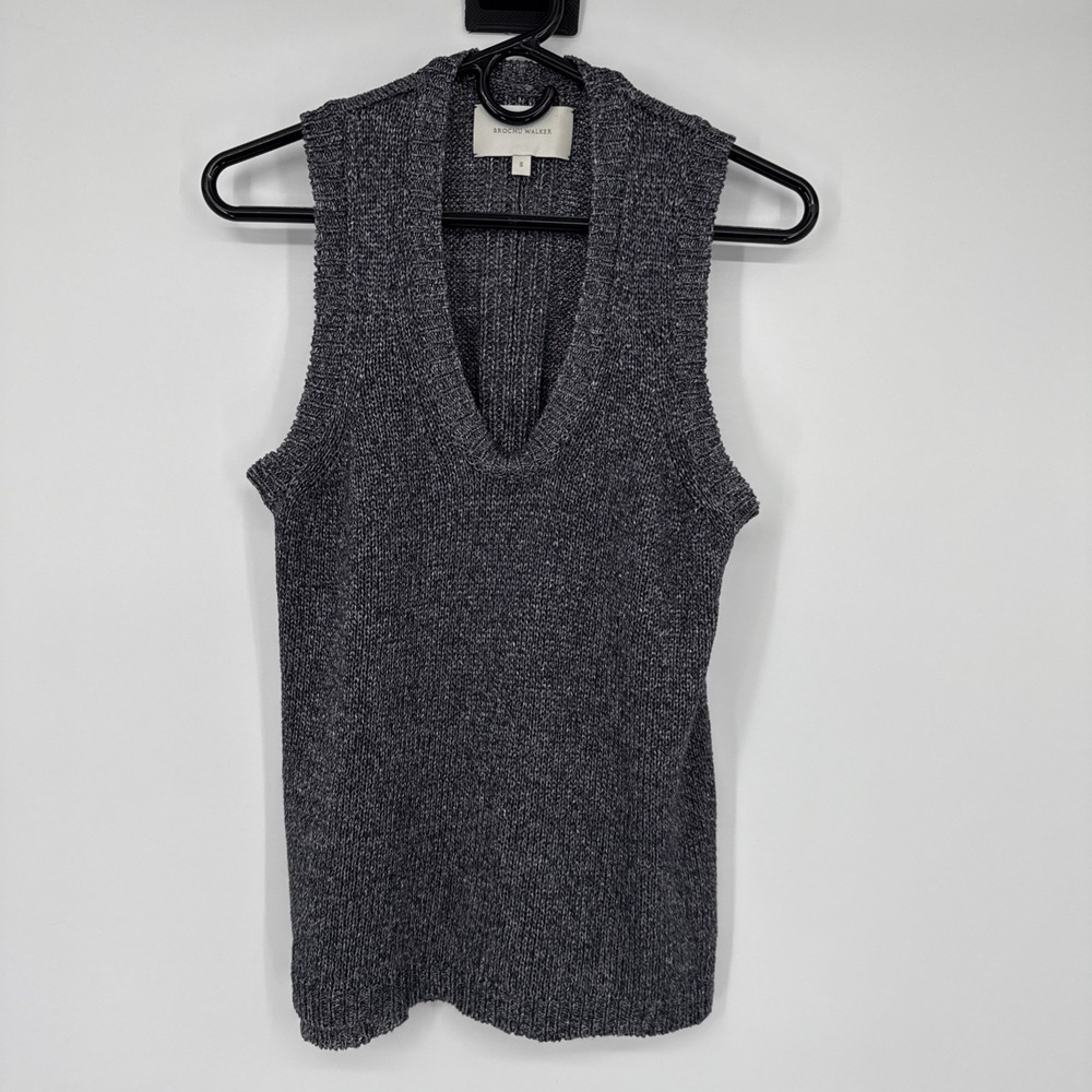 NWOT Brochu Walker Linen Tank Sweater Scoop Neck Gray Small Eclectic Grandpa